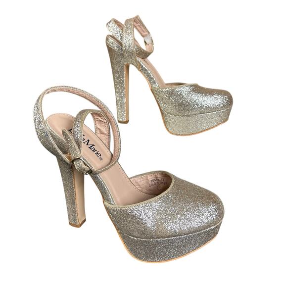 Bella Marie Platform Sandals Women Sze 7 Glitter Heels Event Glam 5" Heels Shoes - Picture 1 of 12
